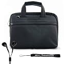 Black Travel Organized Carrying Slim Messenger Bag Case with Optional Adjustable Shoulder Strap for Sony DVP-FX970 9-Inch Portable DVD Player + Includes a eBigValue Determination Hand Strap Key Chain + Includes a Crystal Clear High Quality HD Noise Filter Ear buds Earphones Headphones 3.5mm Jack (Black)
