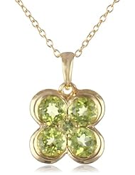 18k Yellow Gold Plated Sterling Silver Genuine Four Leaf Clover Pendant Necklace, 18"