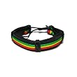 Leather Fashion Adjustable Bracelet with Rasta Colored String