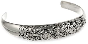 Sterling Silver Bali Inspired Filigree Dragonfly Design Cuff Bracelet