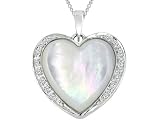 Mother of Pearl Gemstone and Diamond Heart Pendant in White Gold with Chain