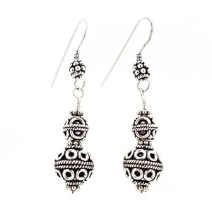 Ornate Thai Hill Tribe Sterling Silver Bead Dangle Earrings, #7494