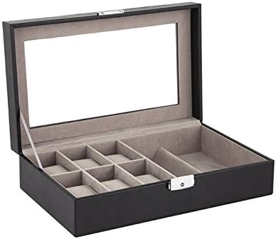 6 Slot Leather Watch Box with Eye-Glass Holder