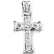 Sterling Silver Cubic Zirconia Rhodium Plated Cross Men's Charm.