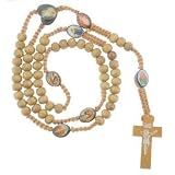 Carved Light Brown Color Wooden Rosary Wood with Photographs