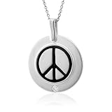 41iPT15B2oL. SL160  Mens Sterling Silver Enamel Peace Sign Diamond Pendant Necklace   0.12 carat