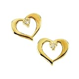14K Yellow Gold Diamond Children's Heart Earrings