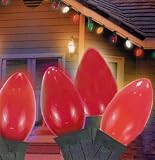 Set Of 25 Opaque Red C9 Christmas Lights Green Wire 25' #ES76-971