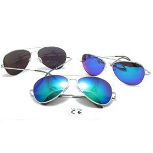G&G Chrome Metal Silver Mirrored Aviator Sunglasses 3 Pair Spring Hinges (3 Emerald Green Mirror)