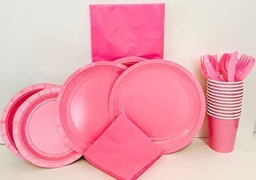 Complete Pink Party Pack For 12: Plates/Napkins/Cups/Cutlery/Tablecover