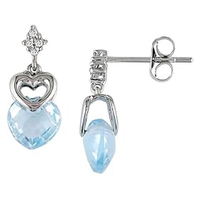 Blue Topaz and Diamond Accent Heart Earrings in 10k White Gold by Amour