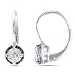 Sterling Silver White Topaz and Black Diamond Lever Back Earrings, (.07cttw)