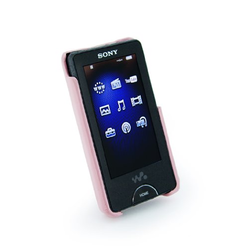 Tuff-Grip slim-line Classic leather case cover for Sony Walkman X series (NWZ-X1050 NWZ-X1060) - Pink + screen protector