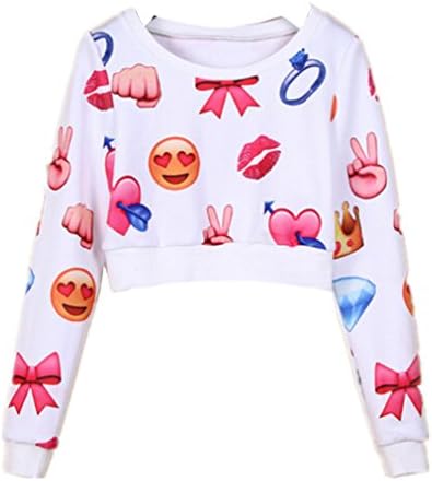 Women Emoji Emoticons Long Sleeve Cropped 3D Sweatshirt