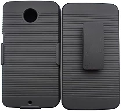 Saapni Premium Moto Nexus 6 Holster Combo - Rubberized Ribbed Texture Shell And Holster With Fixed Ratching Belt Clip - Black