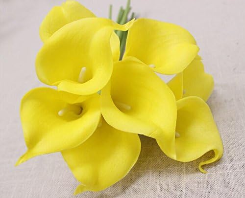TILAN New 13" Mini Calla Lily Bridal Wedding Bouquet Head Latex Real Touch Flower Bouquets Artificial Flowers(Yellow,pack of 10)