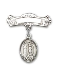 Sterling Silver Baby Badge with St. Zoe of Rome Charm and Arched Polished Badge Pin