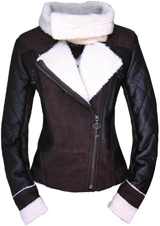 Oyoursfashion Women's Jacket Slim Short Faux Fur Leather Turn Down Collar Coat