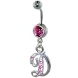 Pugster Pink Letter D Gem Belly Button Ring Navel Piercing Bar Body Jewelry