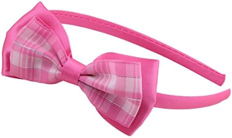 Omer Girls' Plaid 2 Layers Bow Headbands (10pcs Per Pack) (Pink)