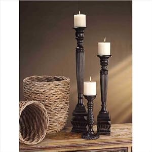 Set of 2 Candle Pillar Holders Handcrafted Wooden Design
