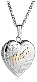 Sterling Silver and 14k Gold Mom Heart Locket, 18