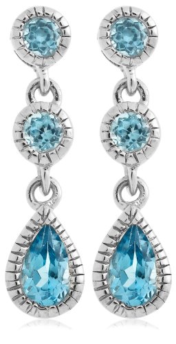 10k White Gold Blue Topaz Drop Earrings