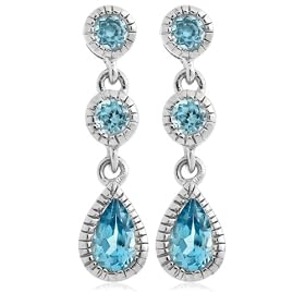 10k White Gold Blue Topaz Drop Earrings by