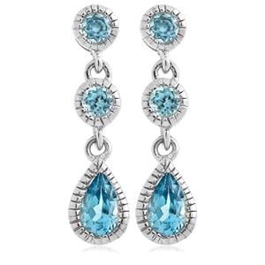 10k White Gold Blue Topaz Drop Earrings