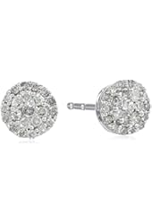 10k White Gold Round-Diamond Cluster Stud Earrings (1/4 cttw)
