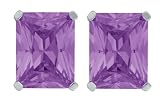 Platinum Overlay Sterling Silver 9x7mm Emerald-Cut Amethyst Cubic Zirconia Four-Prong Stud Earrings