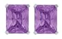 Platinum Plated Sterling Silver 9 x 7mm Emerald-Cut Amethyst Cubic Zirconia Four-Prong Stud Earrings