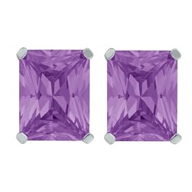 Buy Platinum Overlay Sterling Silver 9x7mm Emerald-Cut Amethyst Cubic Zirconia Four-Prong Stud Earrings by Amazon.com Collection