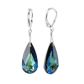 SCER543 Made with Swarovski Elements® Bremuda Blue Crystal Sterling Silver Leverback 1.5