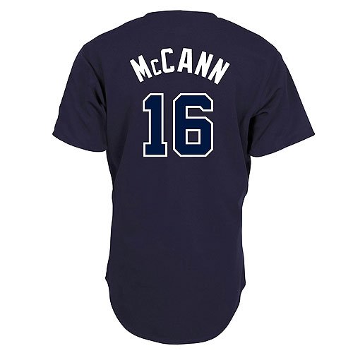 MLB Men's Atlanta Braves Brian Mccann Mar Navy Alternate Short Sleeve 6 Button Synthetic Replica Baseball Jersey Spring 2012  (Mar Navy, X-Large)
