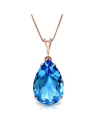 14K Rose Gold Natural Blue Topaz Drop Pendant Necklace
