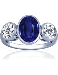 Platinum Oval Cut Blue Sapphire Three Stone Ring