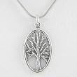 Oval Tree of Life Pendant in Sterling Silver on 16" Rhodium and Sterling Snake Chain, #8513