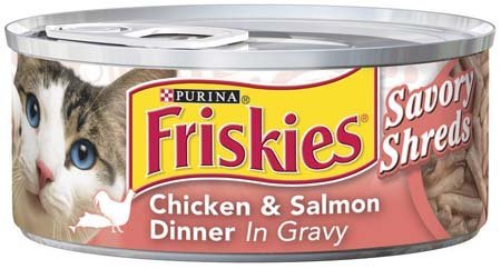 Friskies Shredded Chicken & Salmon Dinner In Gravy Cat Food 5.5 oz (Pack of 24)