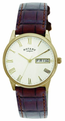 Rotary Gents Gold Plated Watch with Leather Strap and Ivory Dial