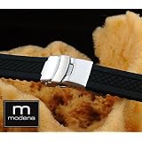 20mm MODENA New Tire Tread Style European Rubber Watch Band w/ Deployant / Deployment Buckle / Clasp