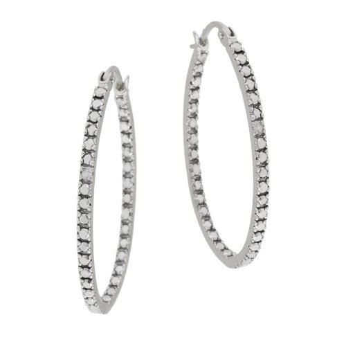 Diamond Hoop Earrings:Sterling Silver Diamond-Accent Oval Hoop Earrings (0.9