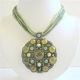 Traditional Ethnic Pendant Green Enamel Multistranded Necklace (BRAND NEW)