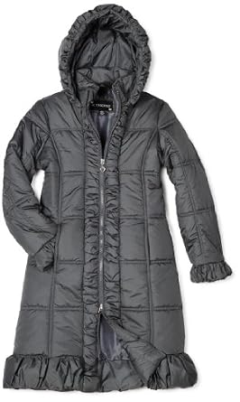 Rothschild Girls Ruffle Trim Grey Puffer Coat