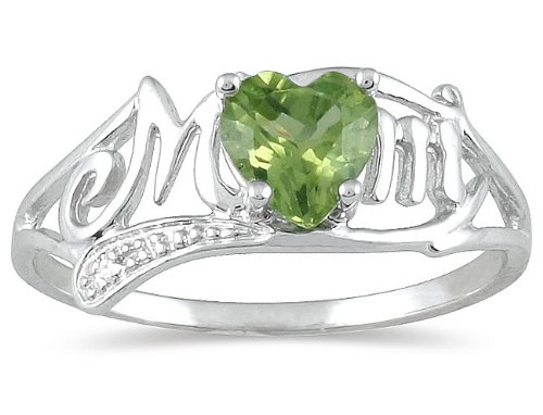 Peridot and Diamond Heart Shaped MOM Ring
