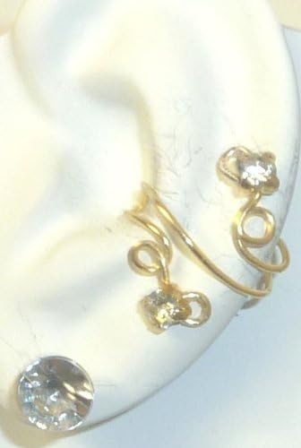 EAR Cuff with Rhinestones on Golden Nontarnish Wire