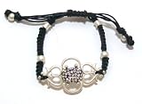 Just Give Me Jewels Silvertone Floral Filigree Medallion Black Cord Bracelet