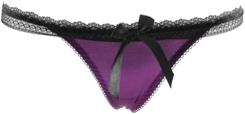 Women's Sexy Hollow Bow Lace Flouncing Thong G-string V-string Panties (Purple)