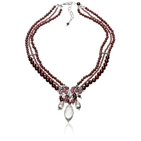 Sterling Silver, Garnet and Ruby Drop Necklace by