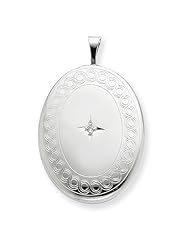 Sterling Silver 26mm Oval Diamond Locket w/ 18in Chain. Carat Wt- 0.015ct